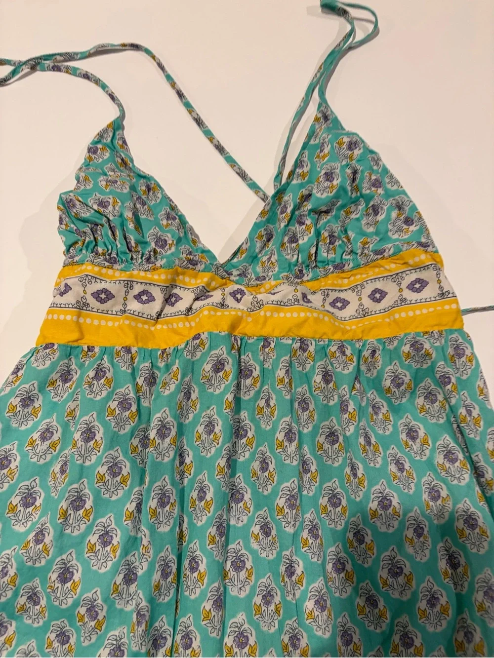 J. Crew Mint Maxi Dress with Yellow Waist and Hem